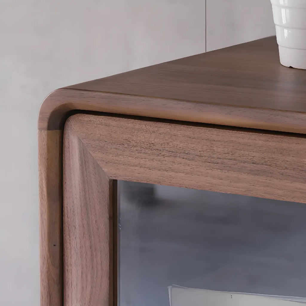 Mobiletto con 2 cassetti marrone, stile Mid-Century, con anta in vetro