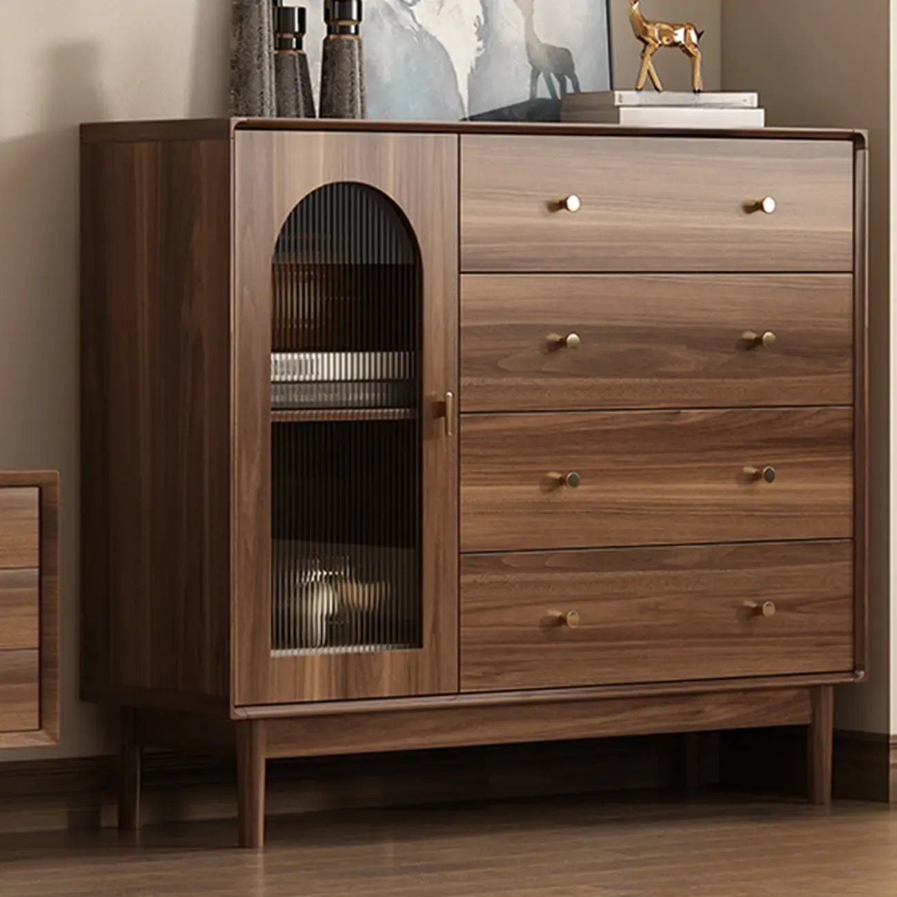 Meuble de rangement moderne du milieu du siècle pour salon, porte vitrée