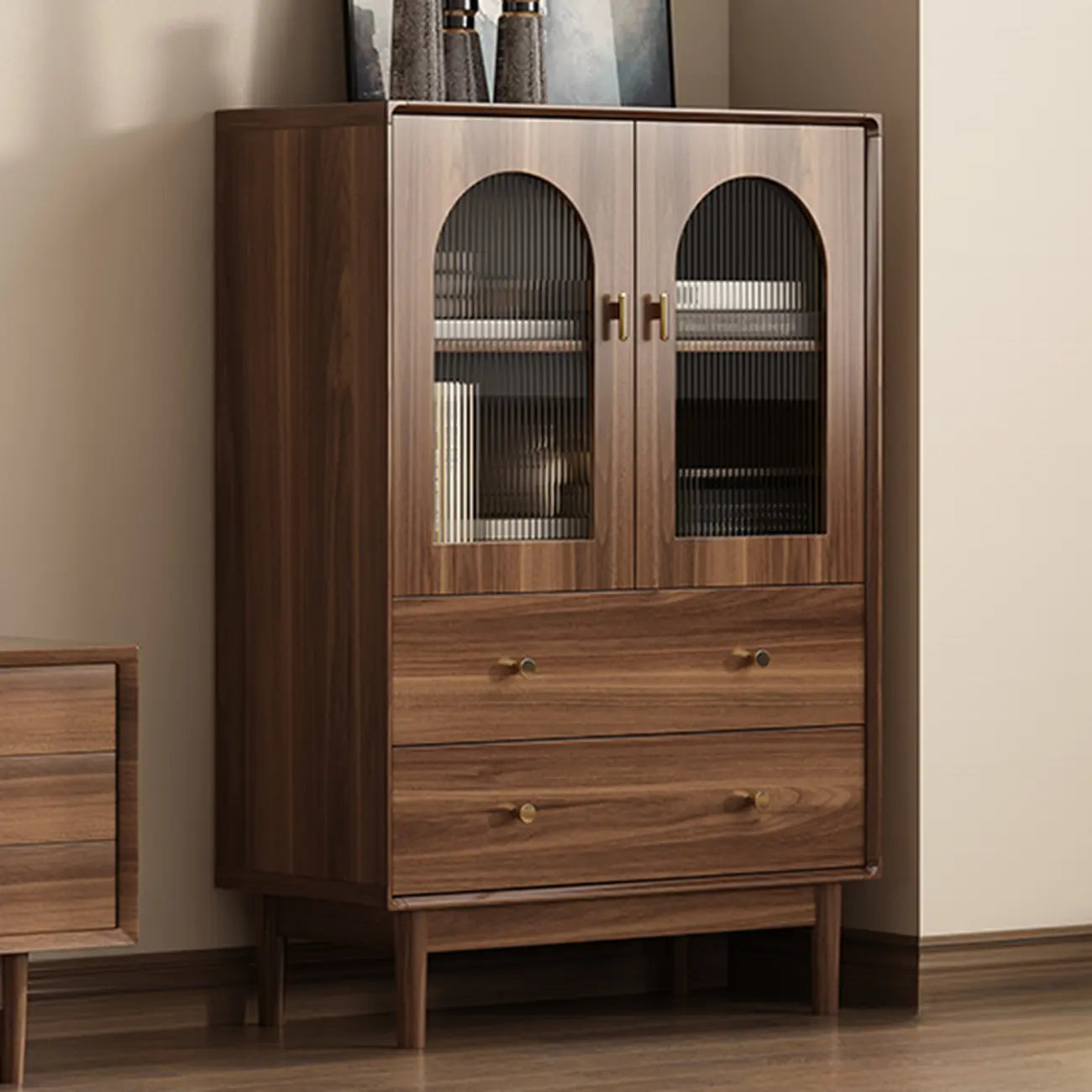 Meuble de rangement moderne du milieu du siècle pour salon, porte vitrée