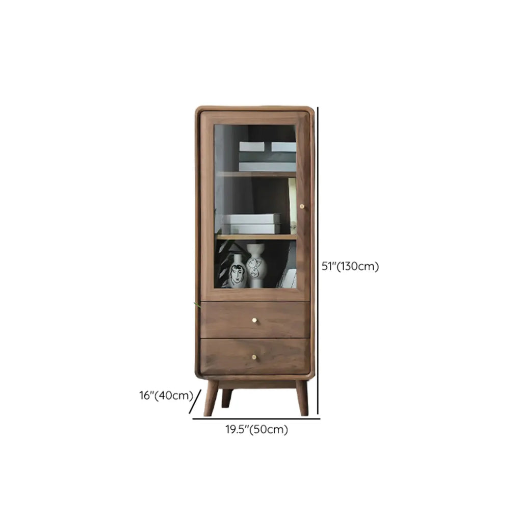 Mobiletto con 2 cassetti marrone, stile Mid-Century, con anta in vetro