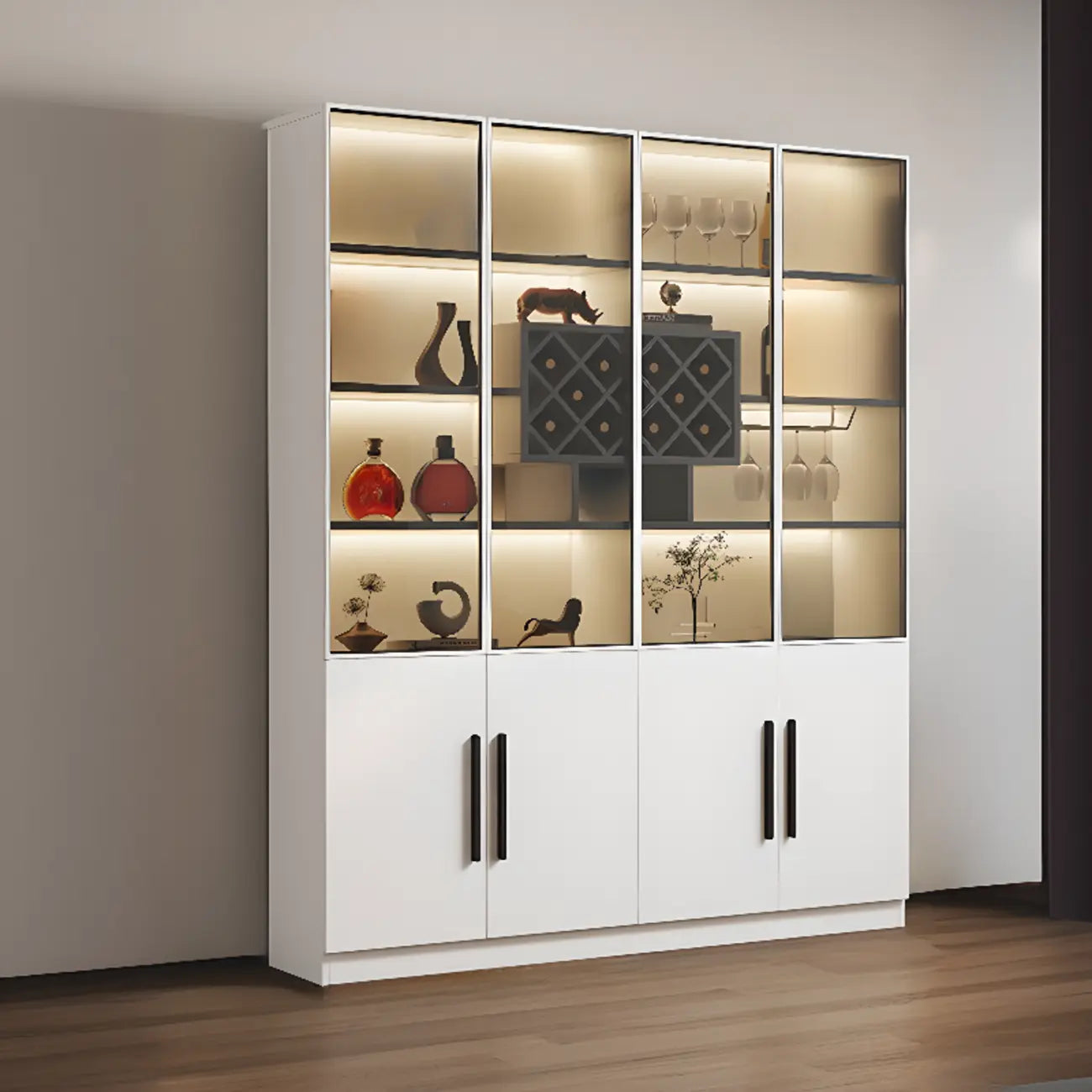 79 Mobile contenitore moderno in legno illuminato per esposizione in interni
