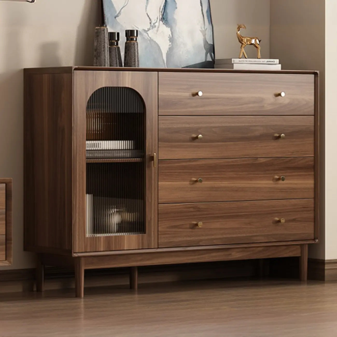 Meuble de rangement moderne du milieu du siècle pour salon, porte vitrée