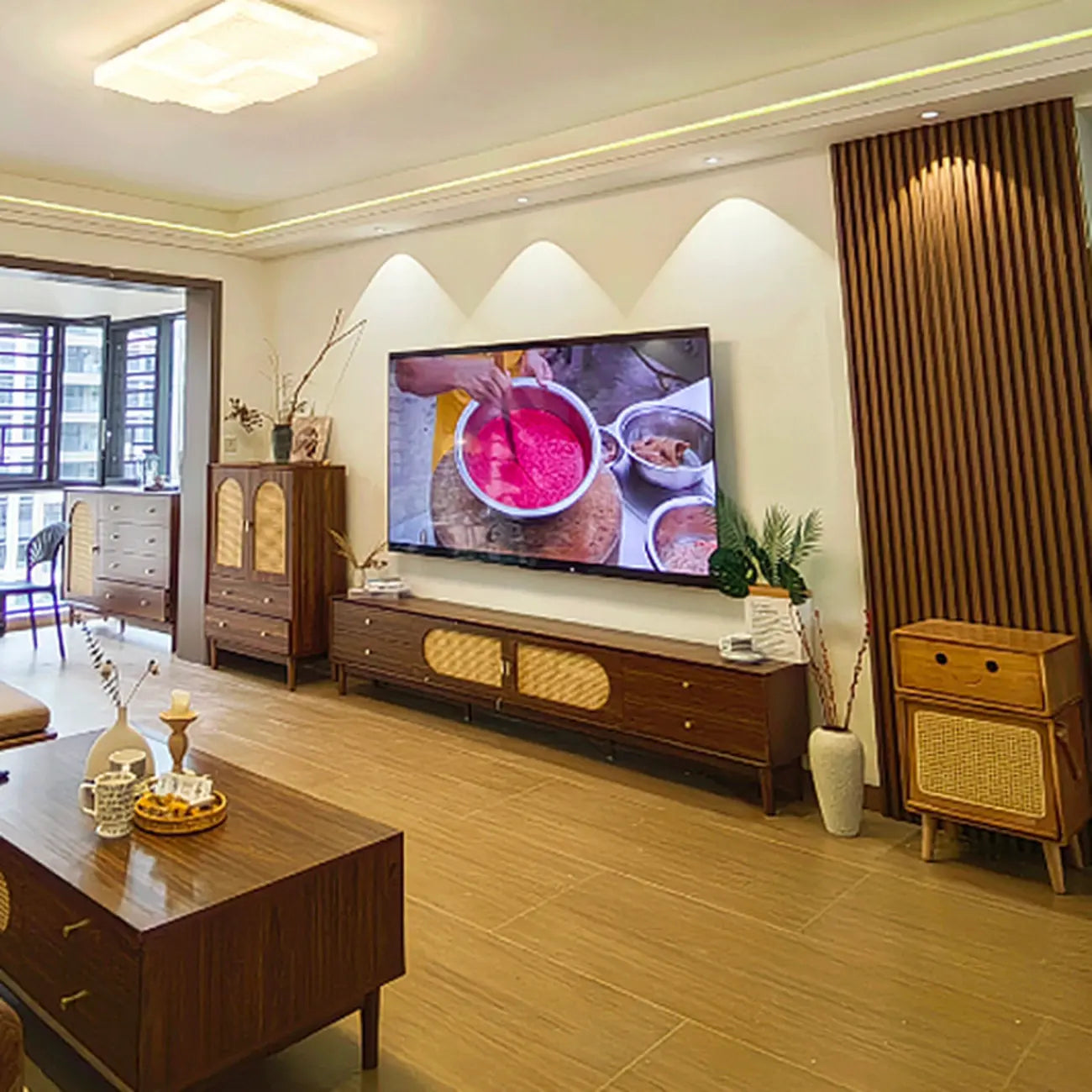 Meuble de rangement moderne du milieu du siècle pour salon, porte vitrée