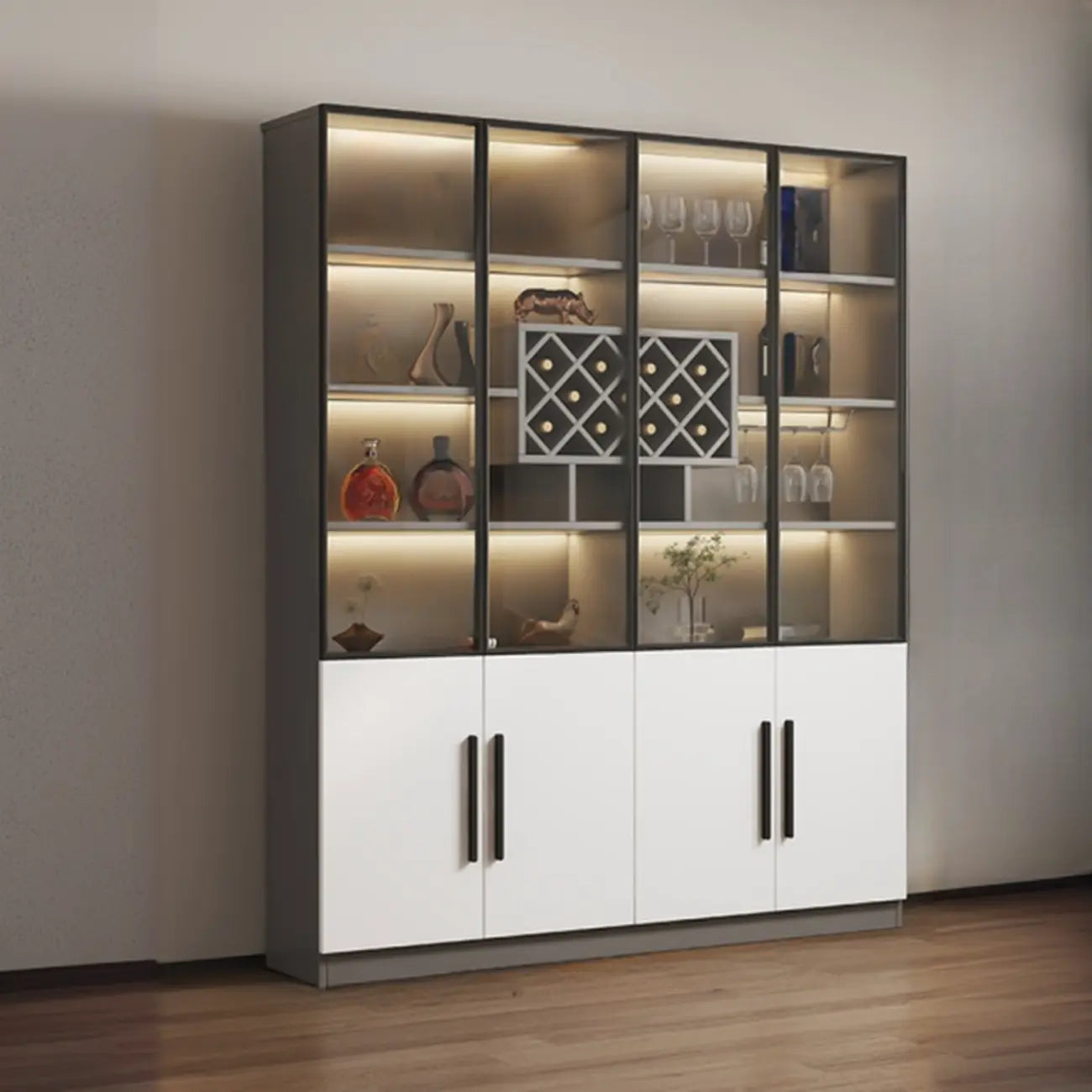 79 Mobile contenitore moderno in legno illuminato per esposizione in interni