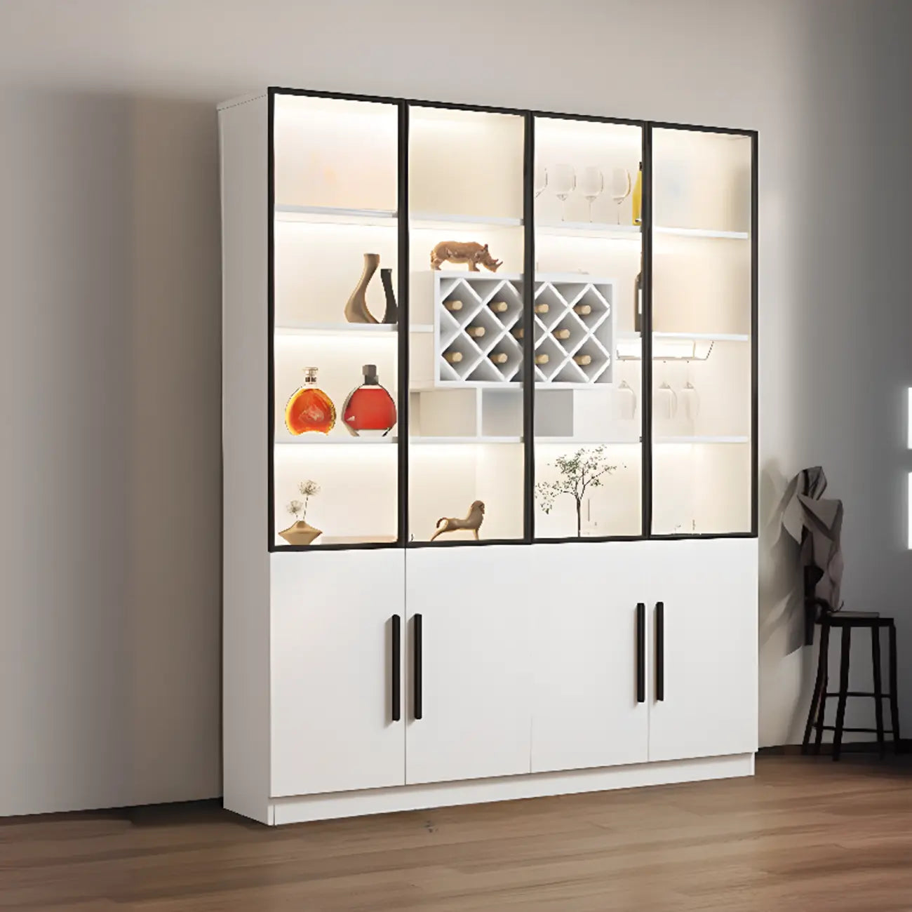 79 Mobile contenitore moderno in legno illuminato per esposizione in interni