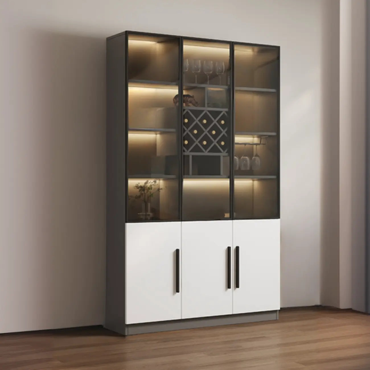 79 Mobile contenitore moderno in legno illuminato per esposizione in interni