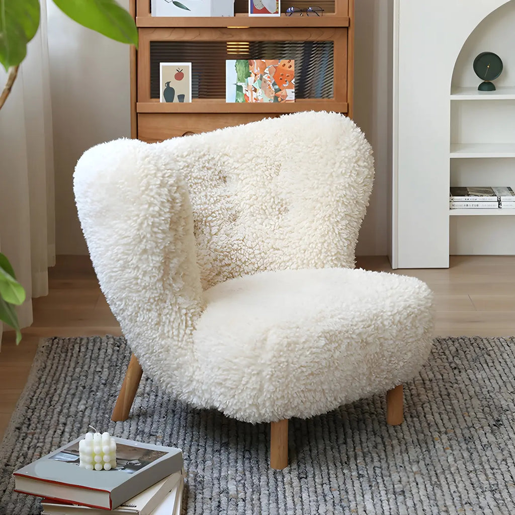 Fauteuil d'appoint en flanelle blanc cassé, style moderne du milieu du siècle