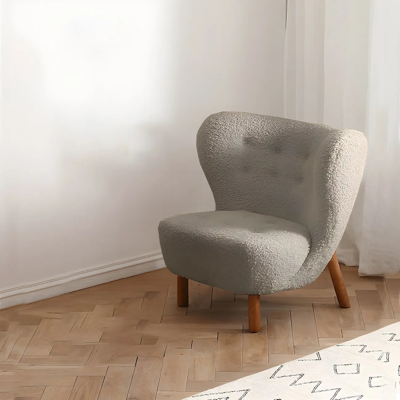 Fauteuil d'appoint en flanelle blanc cassé, style moderne du milieu du siècle