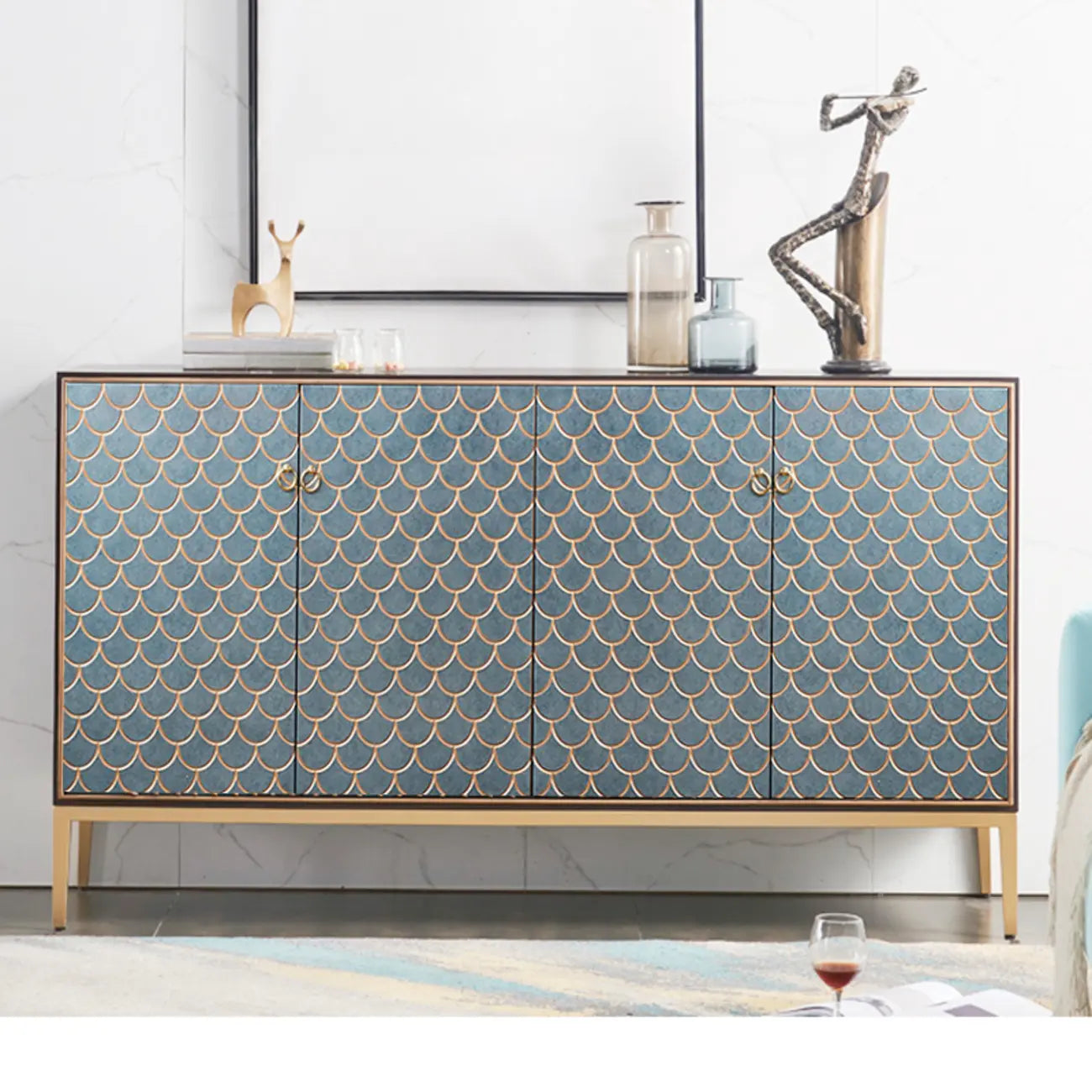 Armoire de rangement rectangulaire glamour pour la maison avec motifs d'écailles