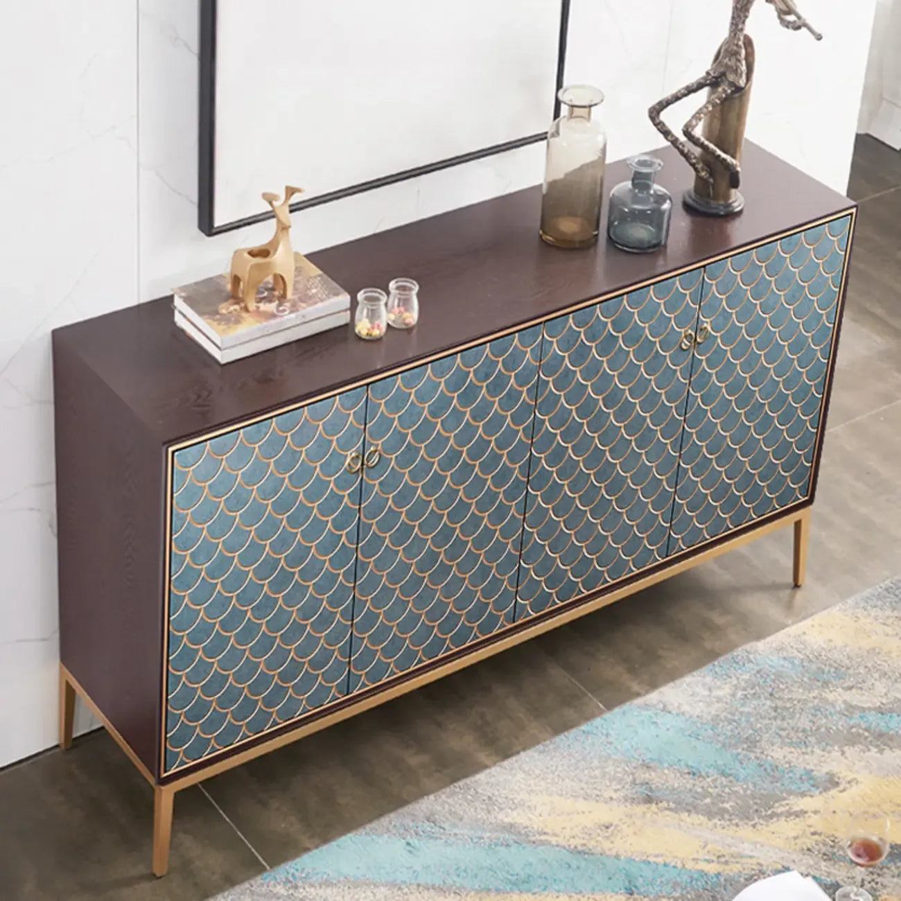 Armoire de rangement rectangulaire glamour pour la maison avec motifs d'écailles