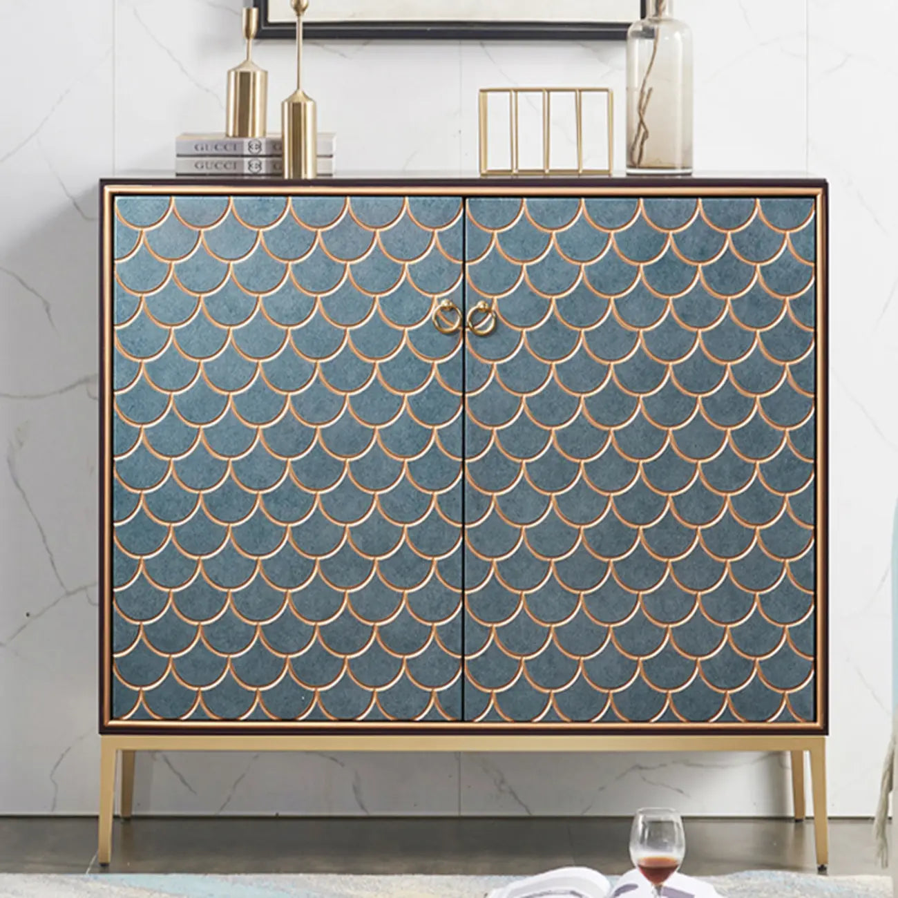 Armoire de rangement rectangulaire glamour pour la maison avec motifs d'écailles