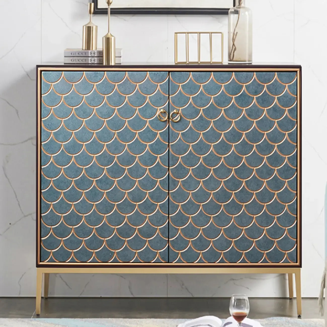 Armoire de rangement rectangulaire glamour pour la maison avec motifs d'écailles