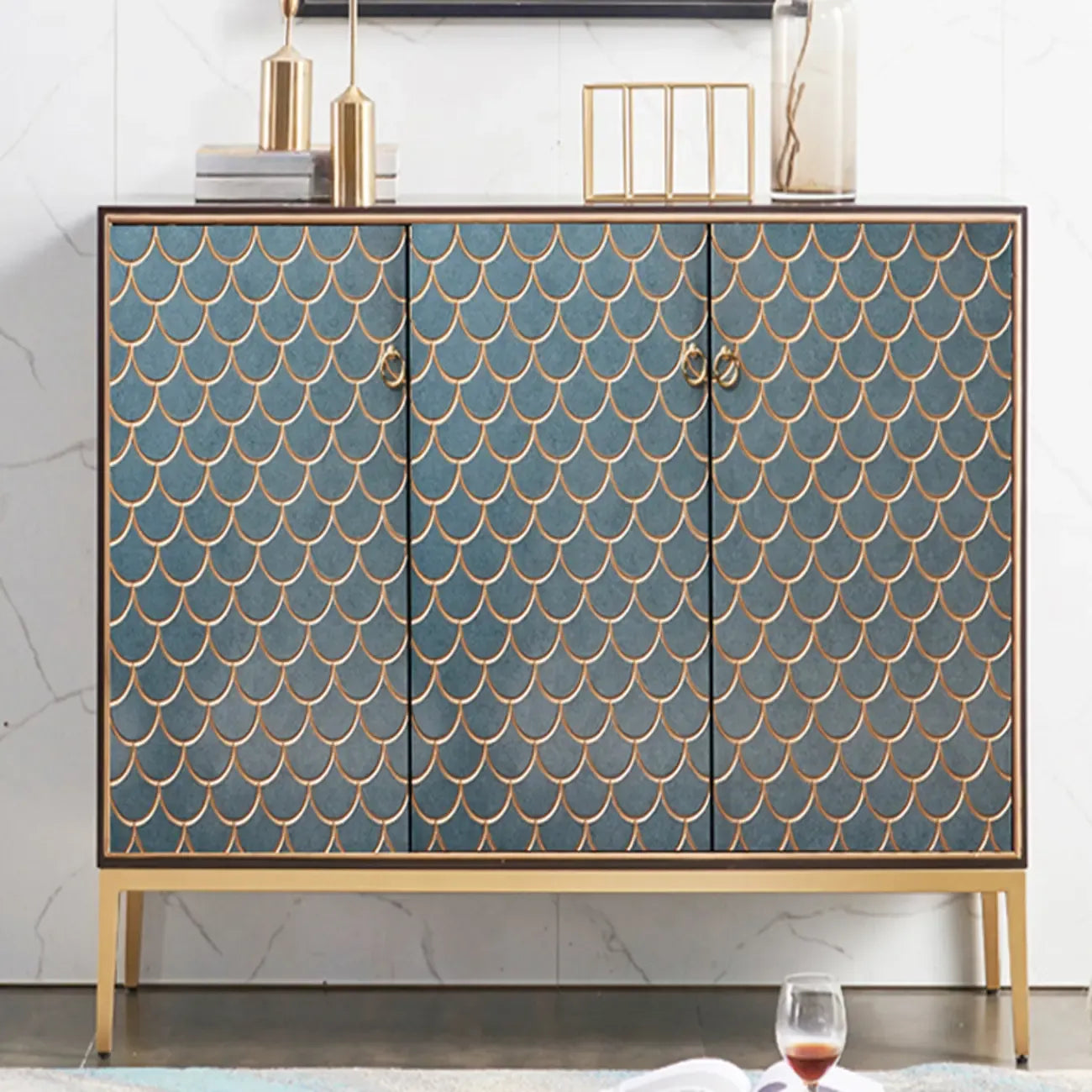Armoire de rangement rectangulaire glamour pour la maison avec motifs d'écailles