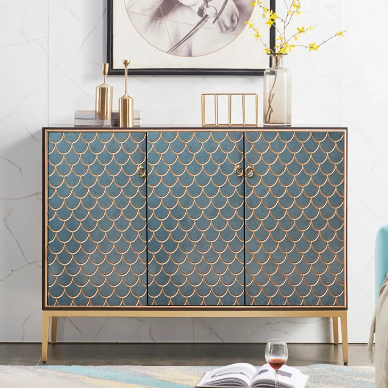 Armoire de rangement rectangulaire glamour pour la maison avec motifs d'écailles