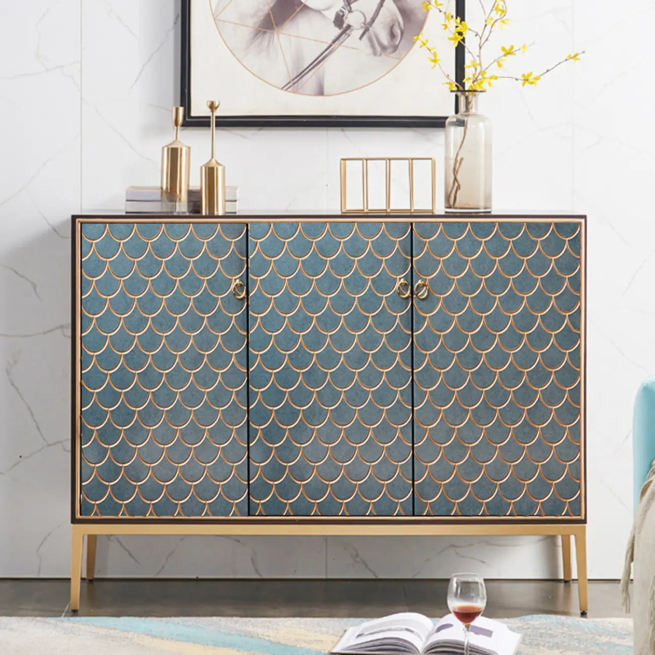 Armoire de rangement rectangulaire glamour pour la maison avec motifs d'écailles