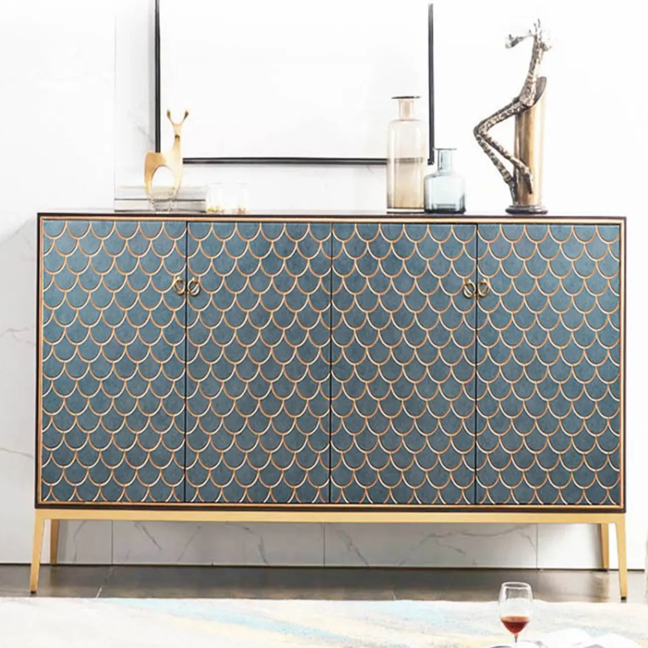 Armoire de rangement rectangulaire glamour pour la maison avec motifs d'écailles