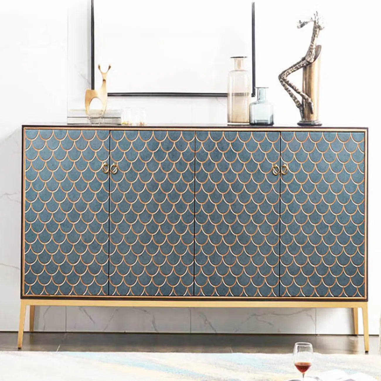 Armoire de rangement rectangulaire glamour pour la maison avec motifs d'écailles