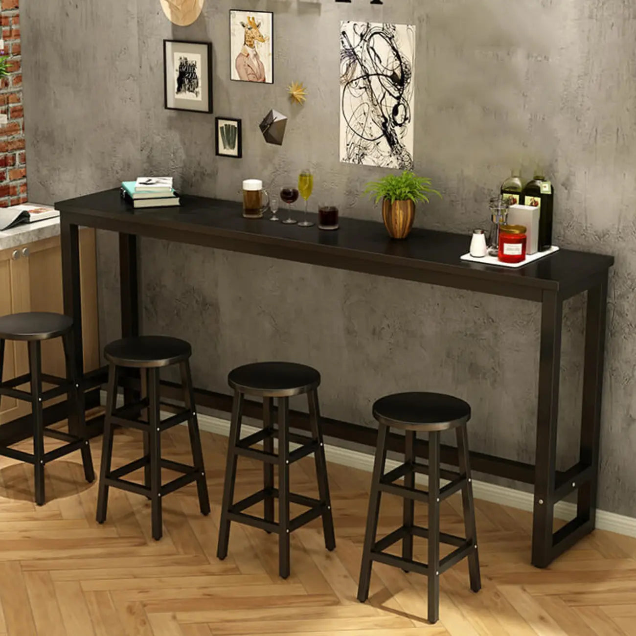 Table de bar étroite et élégante blanche avec repose-pieds en métal pour une décoration intérieure moderne