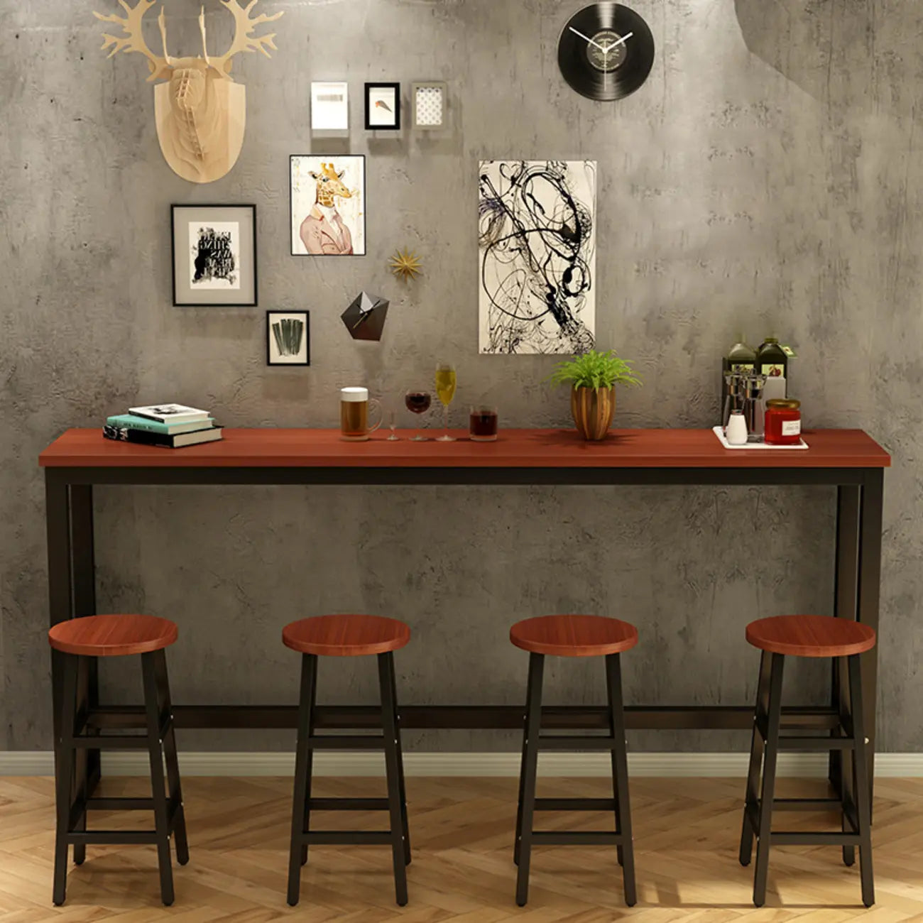 Table de bar étroite et élégante blanche avec repose-pieds en métal pour une décoration intérieure moderne