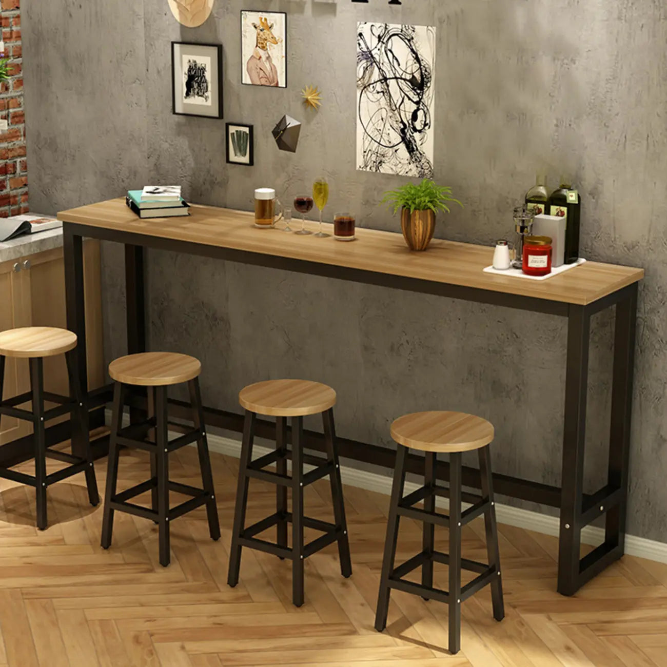 Table de bar étroite et élégante blanche avec repose-pieds en métal pour une décoration intérieure moderne