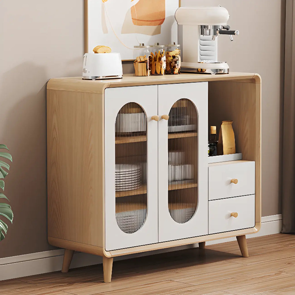 Meuble moderne à finition naturelle avec étagère extérieure et tiroirs