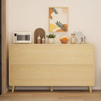 Meuble moderne à finition naturelle avec étagère extérieure et tiroirs