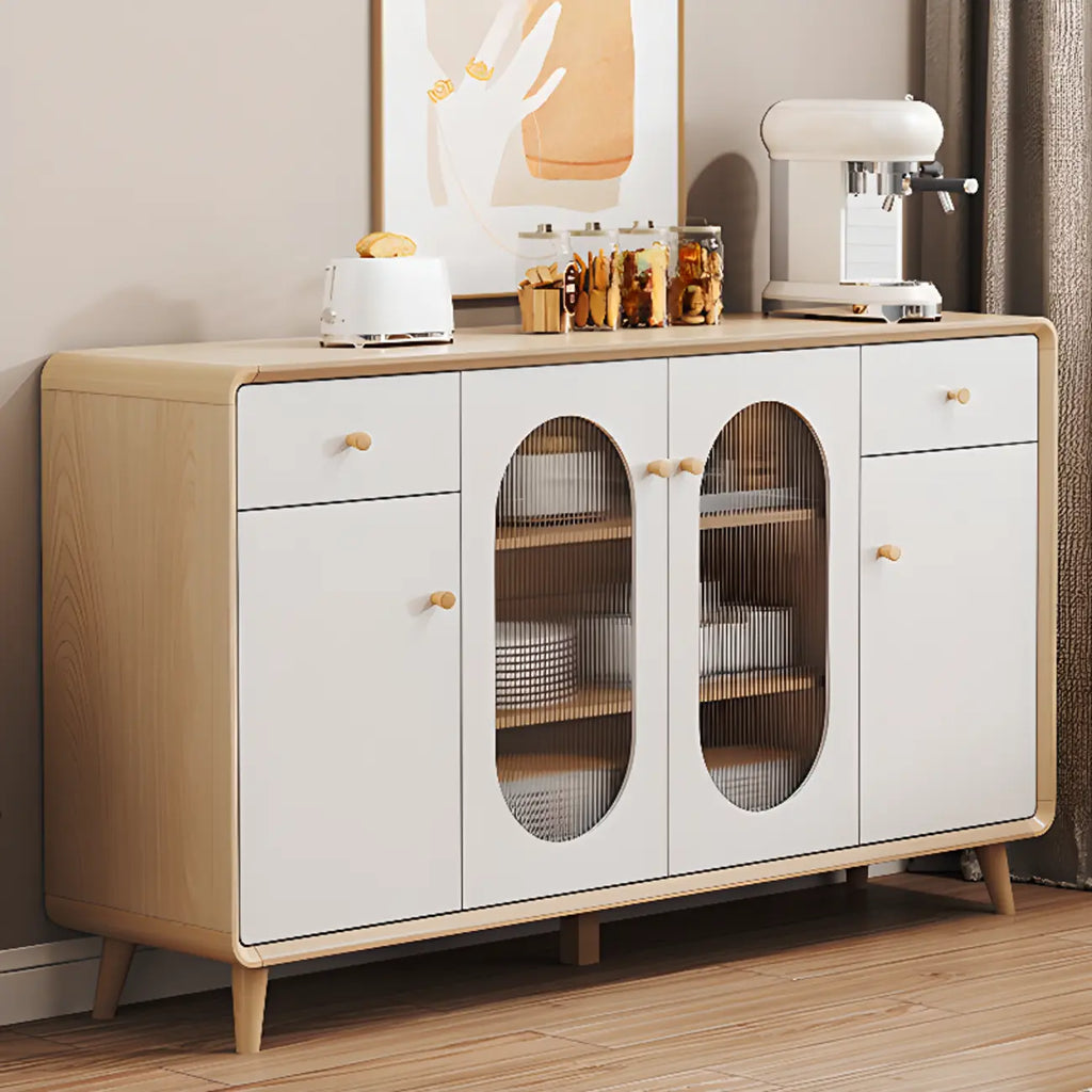 Meuble moderne à finition naturelle avec étagère extérieure et tiroirs