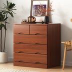 Commode industrielle en bois massif à 5 tiroirs pour chambre à coucher