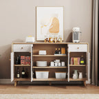 Meuble moderne à finition naturelle avec étagère extérieure et tiroirs