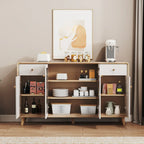 Meuble moderne à finition naturelle avec étagère extérieure et tiroirs