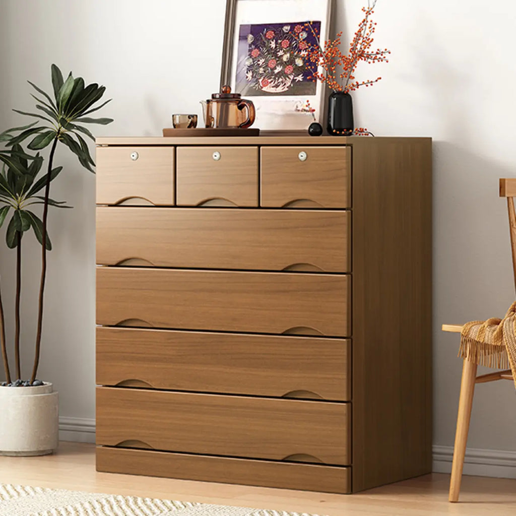 Commode industrielle en bois massif à 5 tiroirs pour chambre à coucher