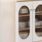 Meuble moderne à finition naturelle avec étagère extérieure et tiroirs