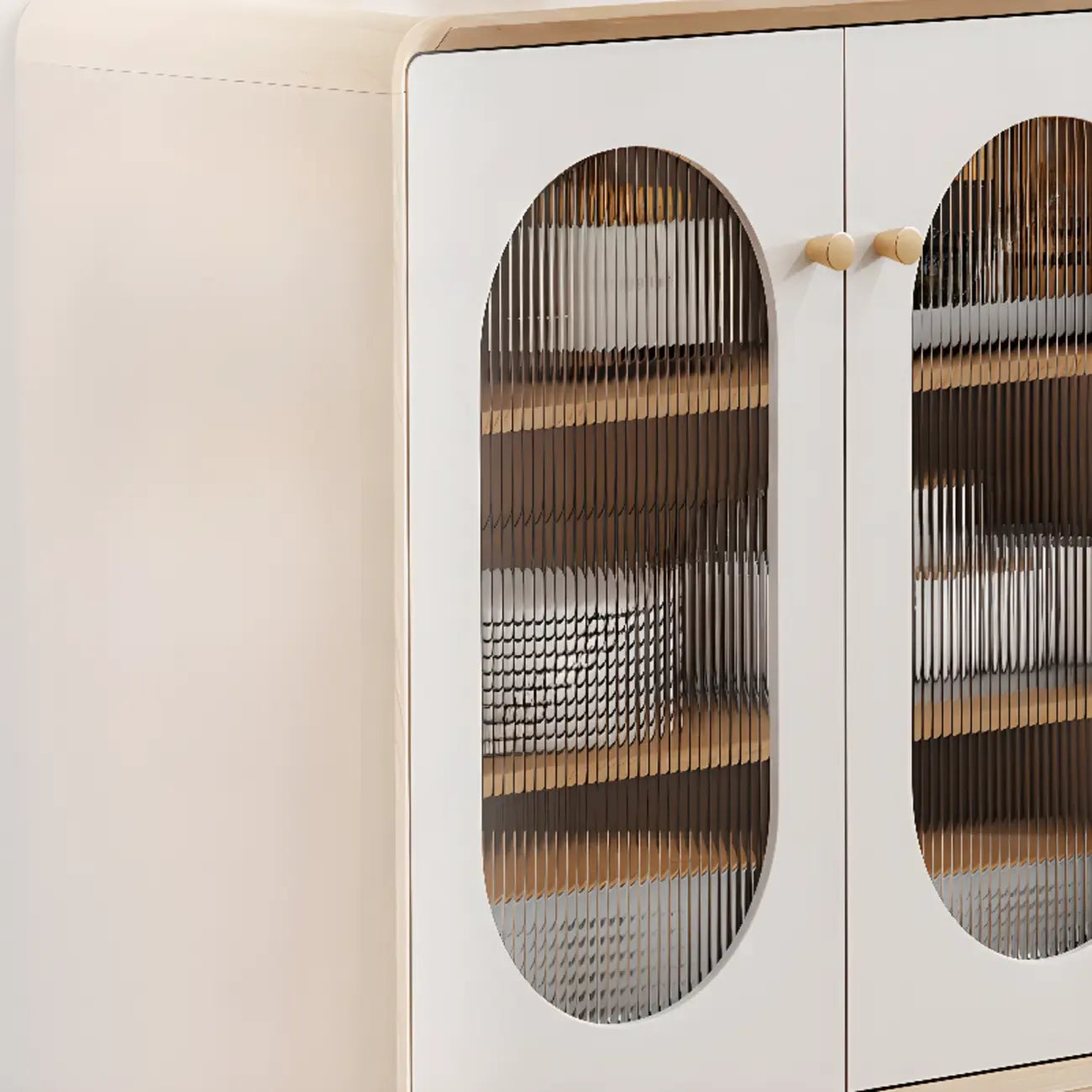 Meuble moderne à finition naturelle avec étagère extérieure et tiroirs