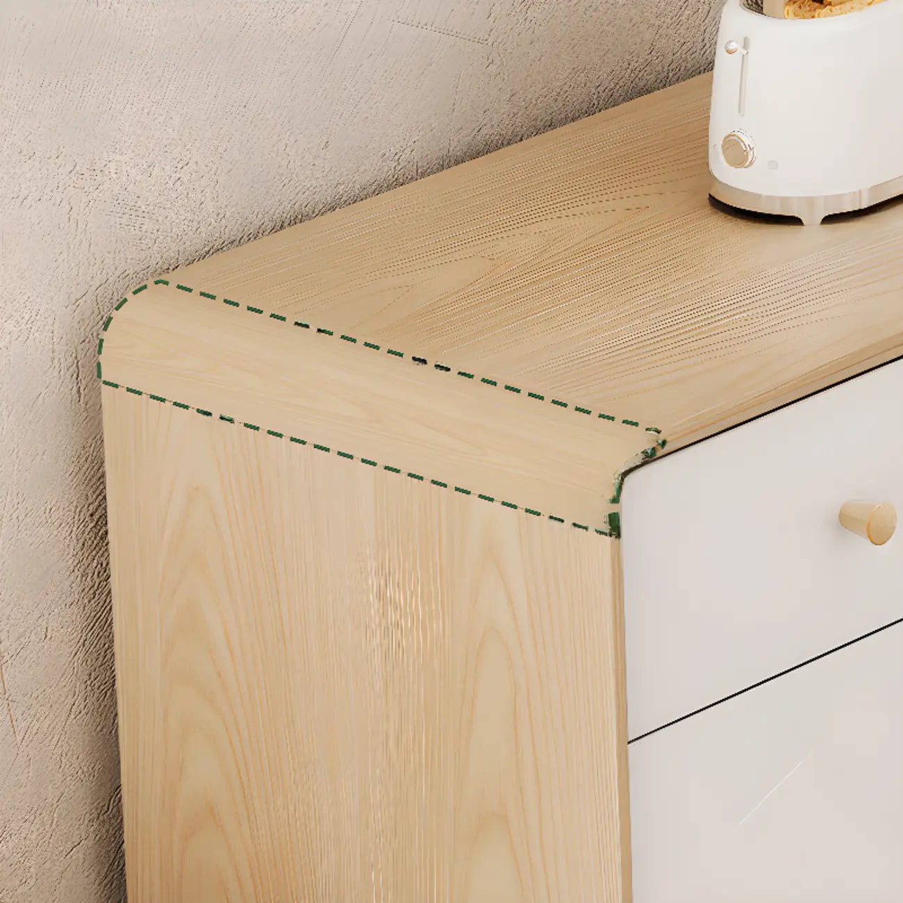 Meuble moderne à finition naturelle avec étagère extérieure et tiroirs