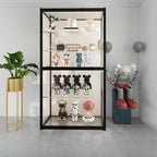 Vitrine à cadre en métal noir et étagère en verre transparent