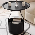 Table d'appoint noire avec plateau en métal et rangement pour salon