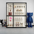 Vitrine à cadre en métal noir et étagère en verre transparent