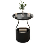 Table d'appoint noire avec plateau en métal et rangement pour salon
