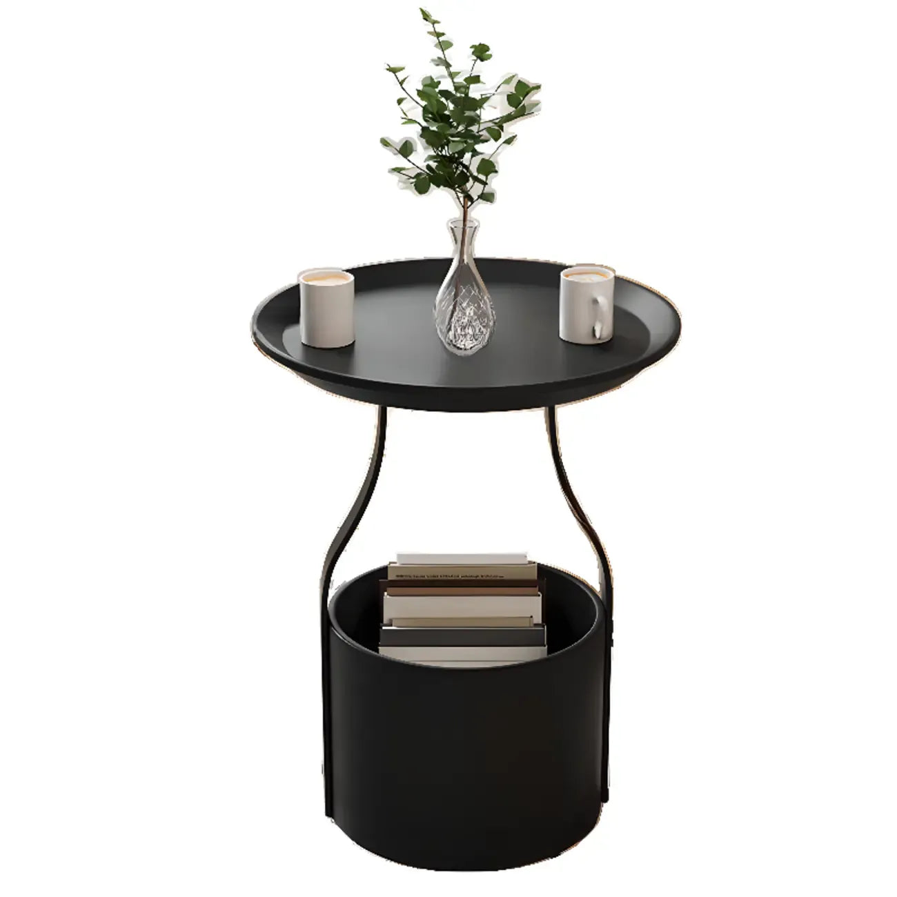 Table d'appoint noire avec plateau en métal et rangement pour salon