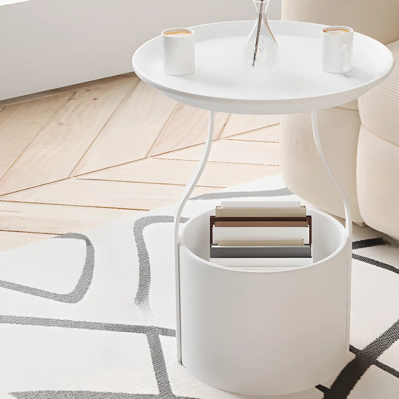 Table d'appoint noire avec plateau en métal et rangement pour salon