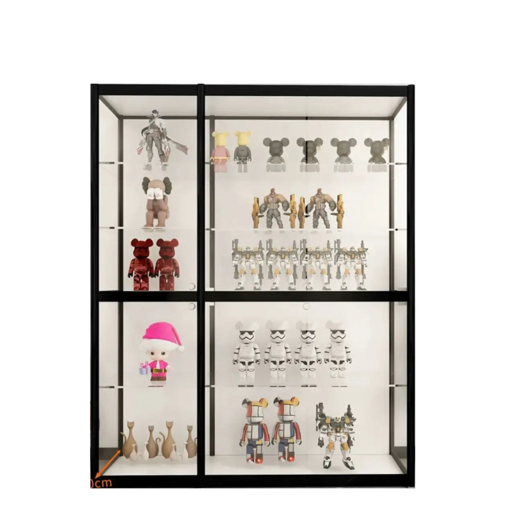 Vitrine à cadre en métal noir et étagère en verre transparent