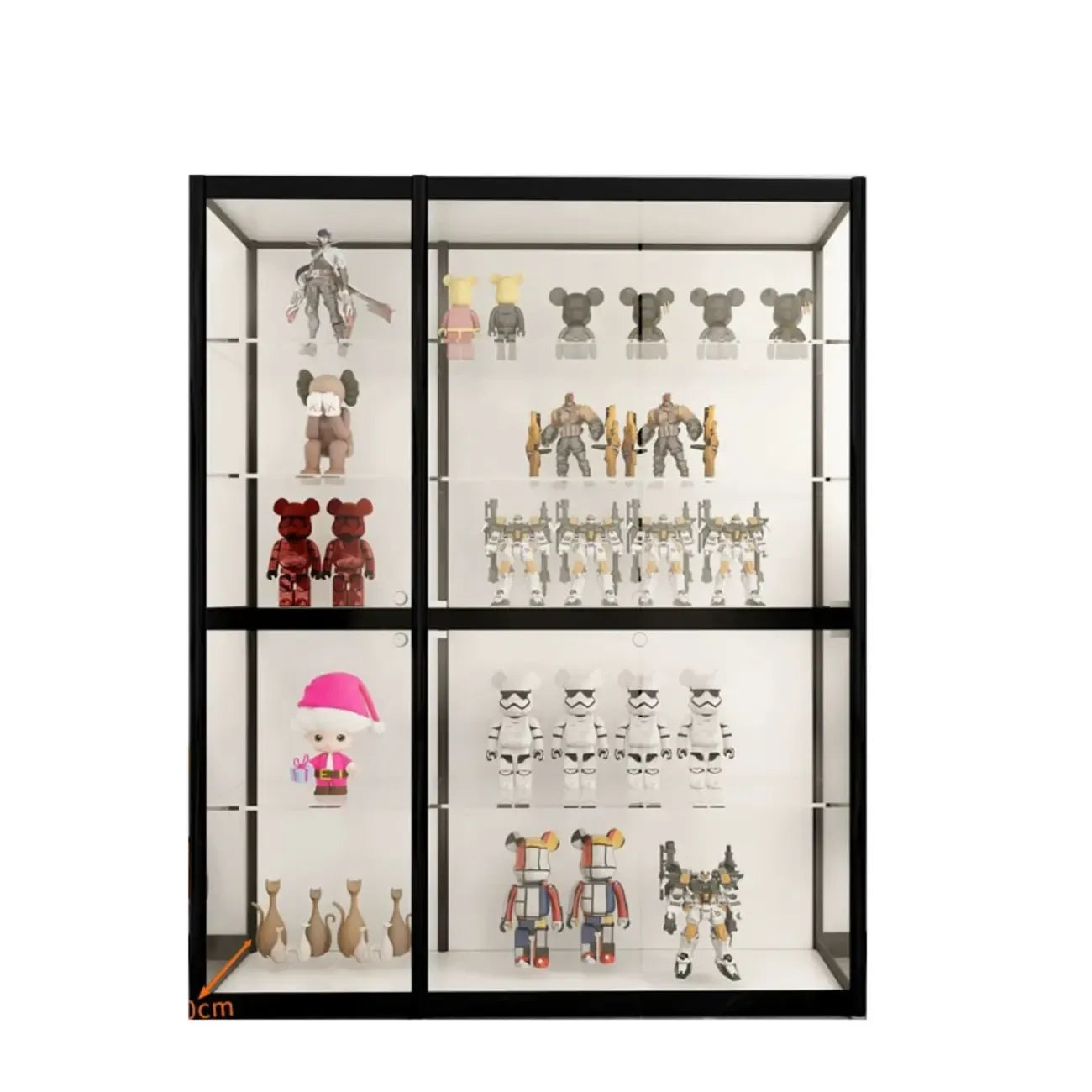 Vitrine à cadre en métal noir et étagère en verre transparent