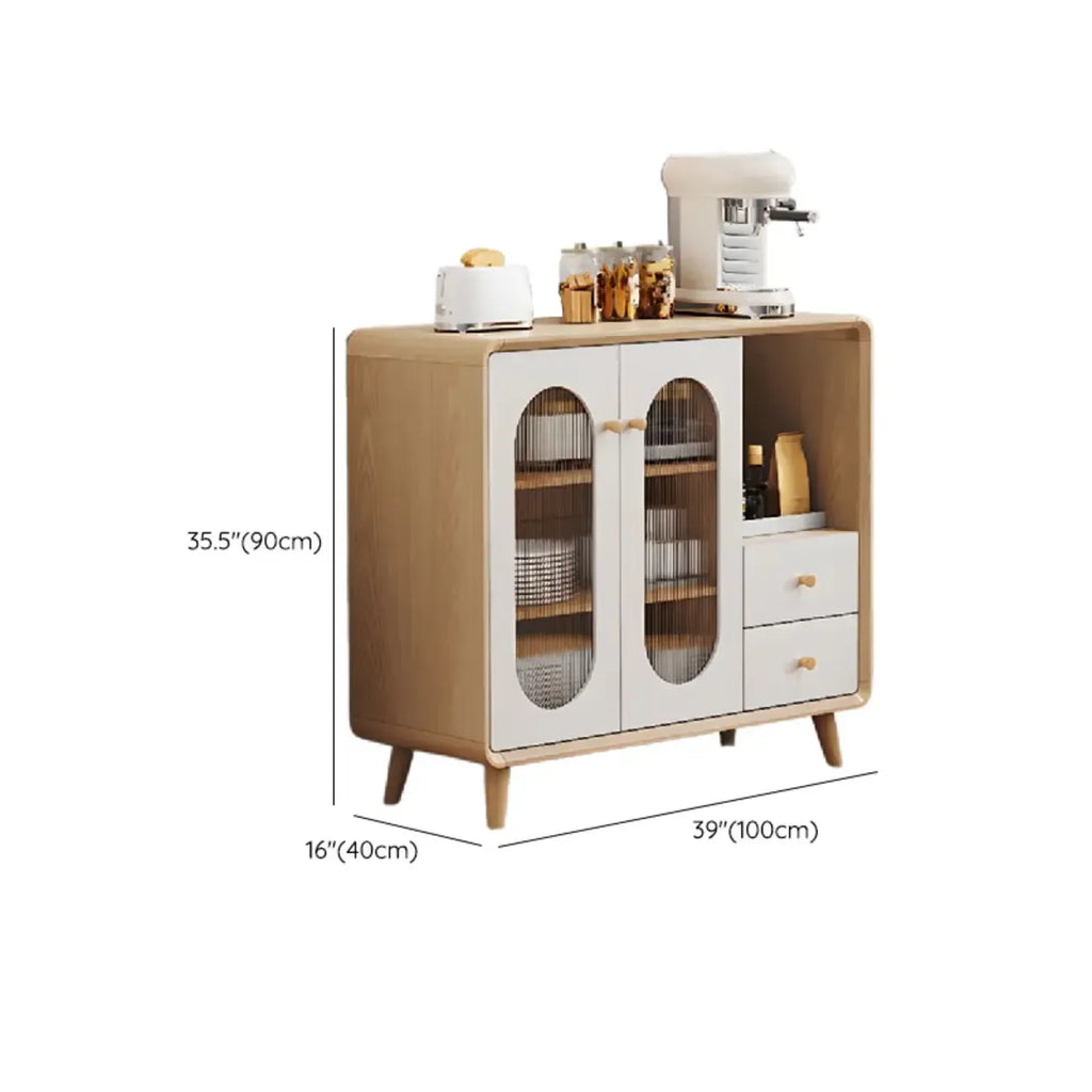 Meuble moderne à finition naturelle avec étagère extérieure et tiroirs