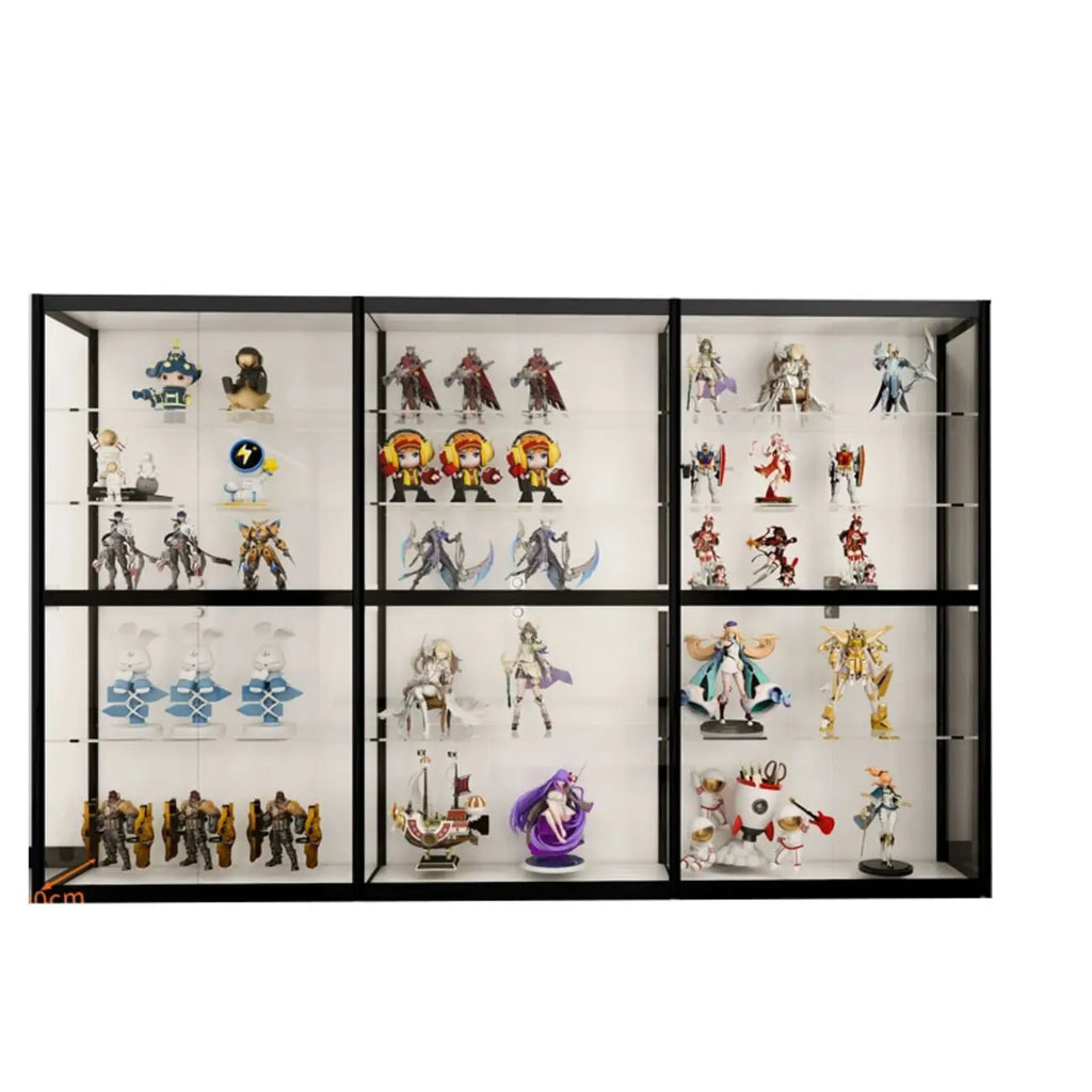 Vitrine à cadre en métal noir et étagère en verre transparent