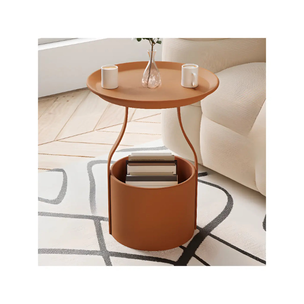 Table d'appoint noire avec plateau en métal et rangement pour salon
