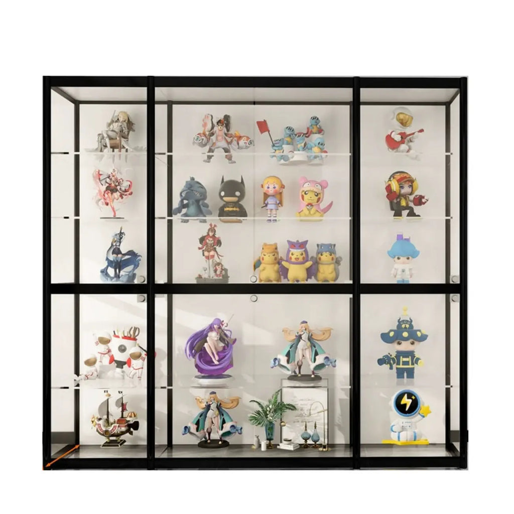 Vitrine à cadre en métal noir et étagère en verre transparent