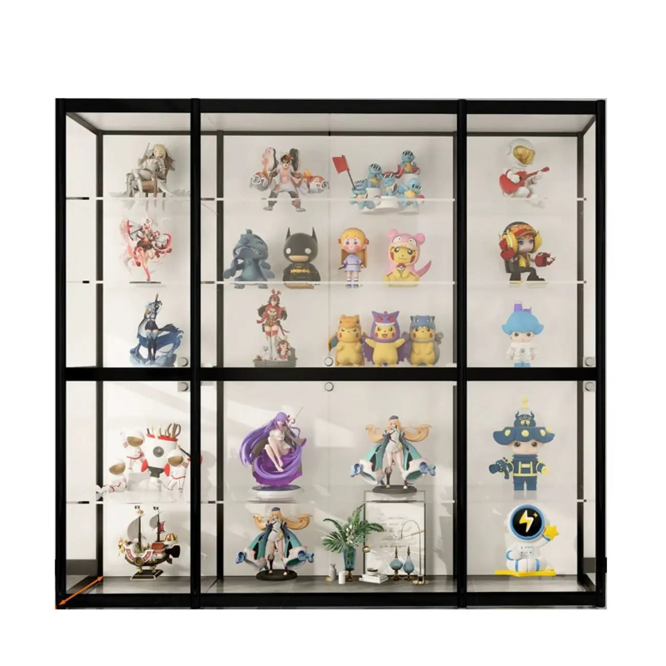 Vitrine à cadre en métal noir et étagère en verre transparent