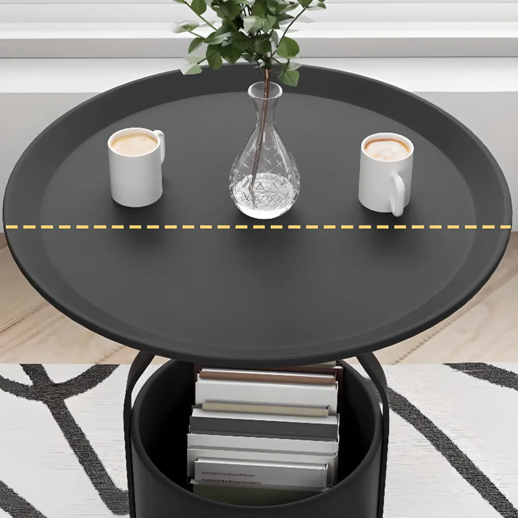 Table d'appoint noire avec plateau en métal et rangement pour salon