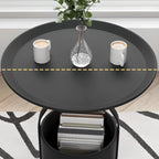 Table d'appoint noire avec plateau en métal et rangement pour salon