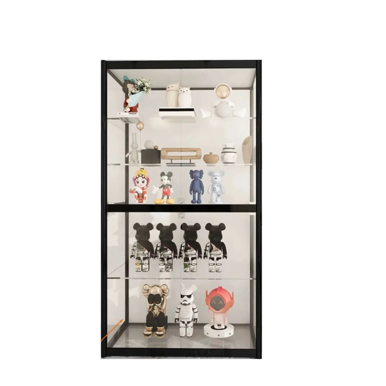 Vitrine à cadre en métal noir et étagère en verre transparent